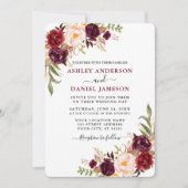 Moderne Waterverf Burgundy Floral Greenery Wedding Kaart (Voorkant)