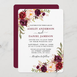 Moderne Waterverf Burgundy Floral Greenery Wedding Kaart