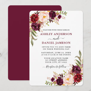Moderne Waterverf Burgundy Floral Greenery Wedding Kaart