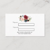 Moderne Waterverf Burgundy Floral Makeup Artist Aanbevelingskaartje (Achterkant)