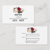 Moderne Waterverf Burgundy Floral Makeup Artist Aanbevelingskaartje (Voorkant / Achterkant)