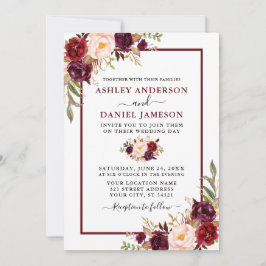 Moderne Waterverf Burgundy Floral Wedding Kaart