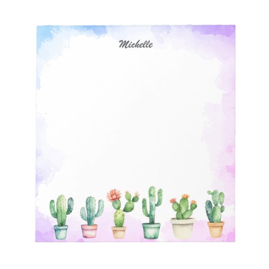Moderne Waterverf Cactus Cacti Desert Succulent Notitieblok (Voorkant)