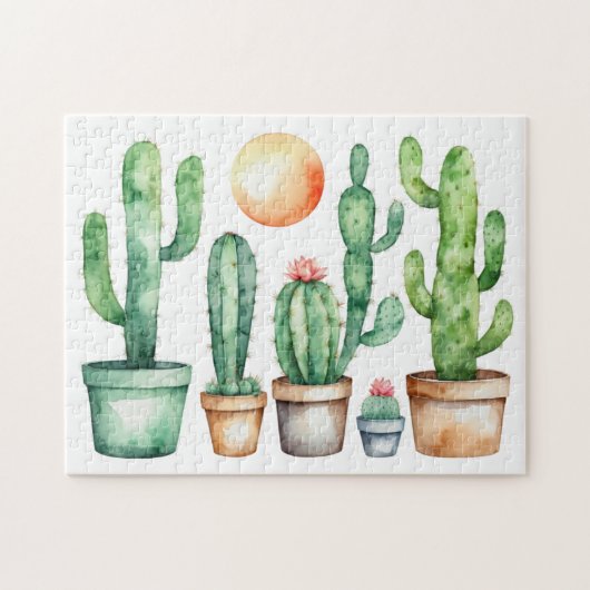 Moderne Waterverf Cactus Cactussen Woestijn Succul Legpuzzel (Horizontaal)