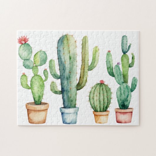 Moderne waterverf cactus cactussen woestijn vetpla legpuzzel (Horizontaal)