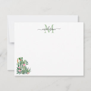 Moderne Waterverf Cactus Floral Desert Monogram Notitiekaartje