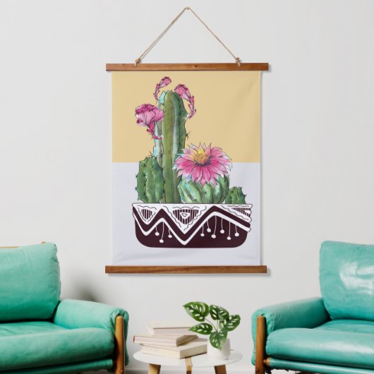 Moderne Waterverf Cactus Garden Art Hangend Wandkleed (Woonkamer)