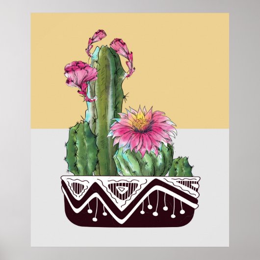 Moderne Waterverf Cactus Garden Art Poster (Voorkant)