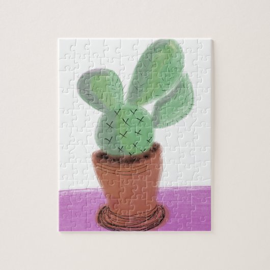 Moderne Waterverf Cactus in Terracotta Pot Legpuzzel (Verticaal)