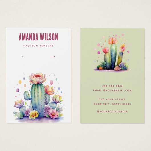Moderne waterverf Cactus oorbel display kaart (Voorkant /achterkant)