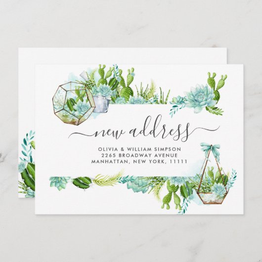 Moderne Waterverf Cactus Succulent Moving Aankondiging (Voorkant / Achterkant)