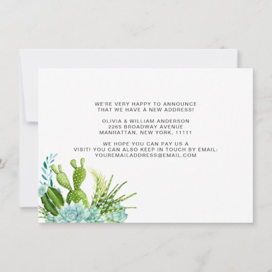 Moderne Waterverf Cactus Succulent Moving Aankondiging (Achterkant)