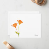 Moderne Waterverf California Poppies Note Card Notitiekaartje (Voorkant / Achterkant in situ)