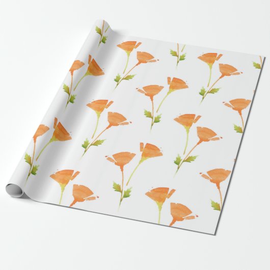 Moderne Waterverf California Poppies Pattern Cadeaupapier (Uitgerold)