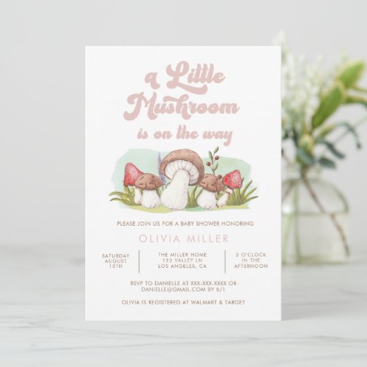 Moderne Waterverf champignonuitnodiging Baby showe Kaart (Staand voorkant)