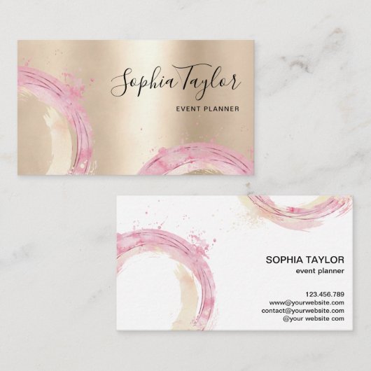 Moderne Waterverf cirkels Abstracte goudfolie Visitekaartje (Voorkant / Achterkant)