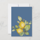 Moderne Waterverf Citroen Blauw & Geel Bruiloft RSVP Kaartje (Achterkant)