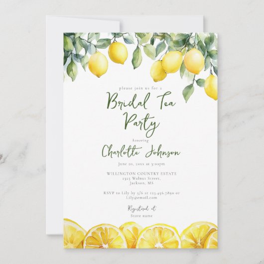 Moderne Waterverf Citroenen Bruids-Shower Thee Fee Kaart (Voorkant)