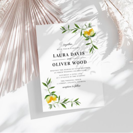 Moderne waterverf citroengroenere trouwuitnodiging kaart