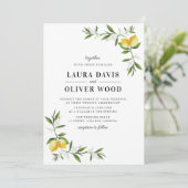 Moderne waterverf citroengroenere trouwuitnodiging kaart (Staand voorkant)