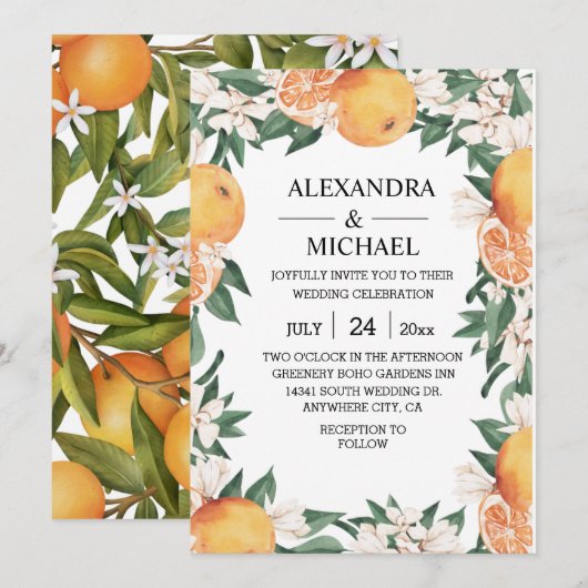Moderne Waterverf Citrus Boho Botanical Wedding Kaart (Voorkant / Achterkant)