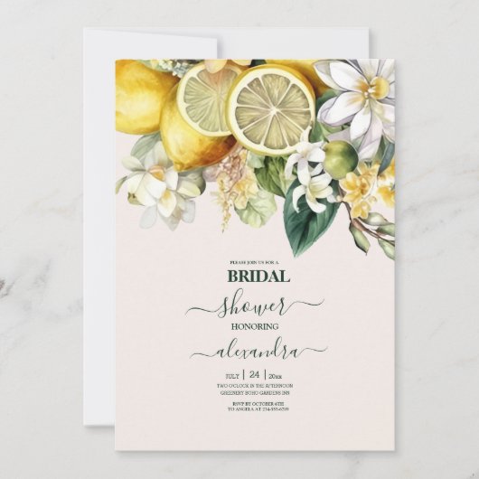 Moderne Waterverf Citrus Lemon Bridal Kaart (Voorkant)