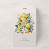 Moderne Waterverf Citrus Lemon Wedding All In One Uitnodiging (Buitenkant)