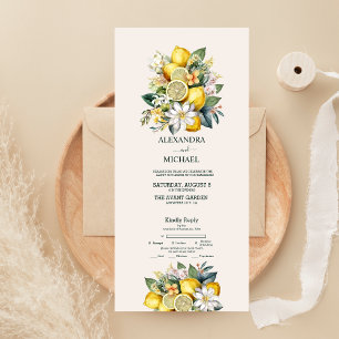 Moderne Waterverf Citrus Lemon Wedding All In One Uitnodiging