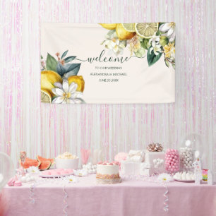 Moderne Waterverf Citrus Lemon Wedding Spandoek