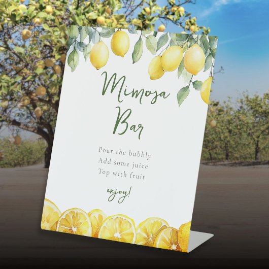 Moderne Waterverf Citrus Mimosa Bar Sign Reclamebord Met Voetstuk