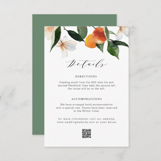 moderne waterverf citrus sinaasappels bruiloft det informatiekaartje (Voorkant / Achterkant)