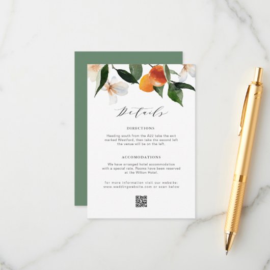 moderne waterverf citrus sinaasappels bruiloft det informatiekaartje (Voorkant / Achterkant in situ)