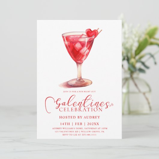 Moderne Waterverf Cocktail Galentine's Day Party Kaart (Staand voorkant)