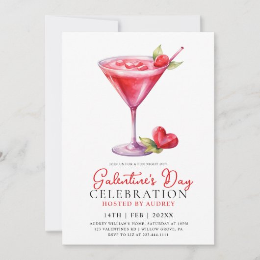 Moderne Waterverf Cocktail Galentine's Day Party Kaart (Voorkant)