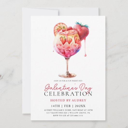 Moderne Waterverf Cocktail Galentine's Day Party Kaart (Voorkant)