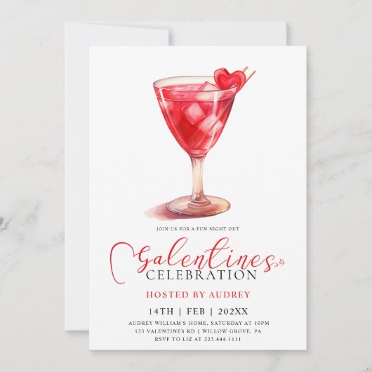 Moderne Waterverf Cocktail Galentine's Day Party Kaart (Voorkant)
