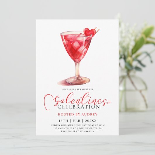 Moderne Waterverf Cocktail Galentine's Day Party Kaart (Staand voorkant)