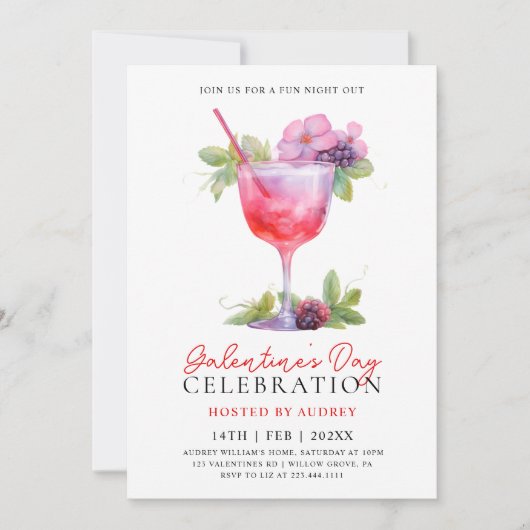 Moderne Waterverf Cocktail Galentine's Day Party Kaart (Voorkant)