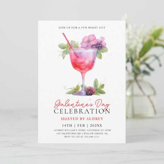 Moderne Waterverf Cocktail Galentine's Day Party Kaart (Staand voorkant)