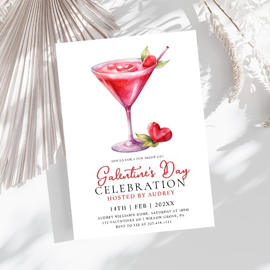 Moderne Waterverf Cocktail Galentine's Day Party Kaart