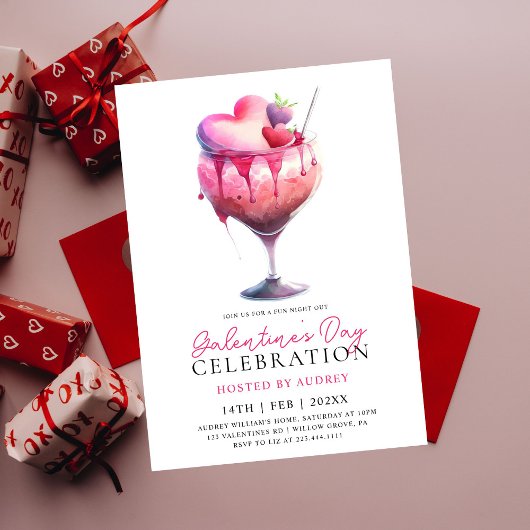 Moderne Waterverf Cocktail Galentine's Day Party Kaart