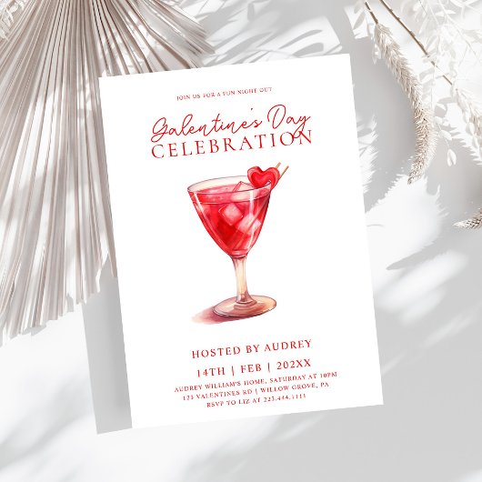 Moderne Waterverf Cocktail Galentine's Day Party Kaart
