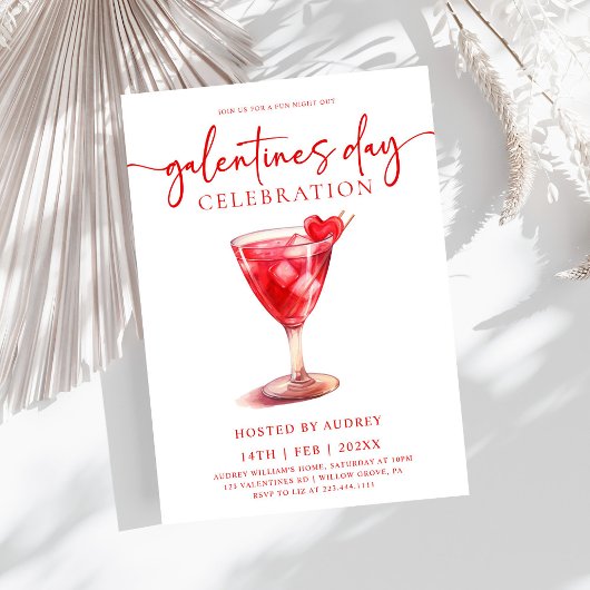Moderne Waterverf Cocktail Galentine's Day Party Kaart