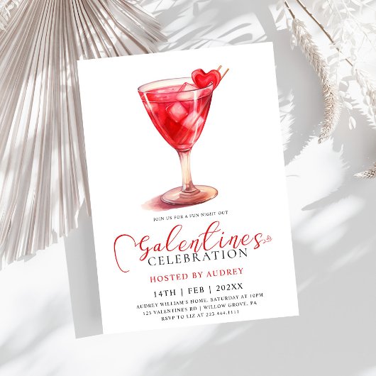Moderne Waterverf Cocktail Galentine's Day Party Kaart