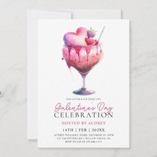 Moderne Waterverf Cocktail Galentine's Day Party Kaart (Voorkant)
