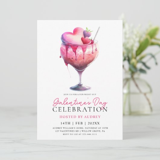 Moderne Waterverf Cocktail Galentine's Day Party Kaart (Staand voorkant)