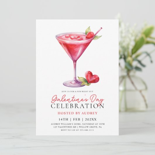 Moderne Waterverf Cocktail Galentine's Day Party Kaart (Staand voorkant)