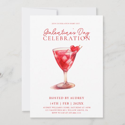 Moderne Waterverf Cocktail Galentine's Day Party Kaart (Voorkant)