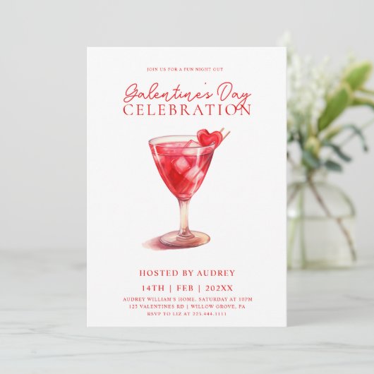 Moderne Waterverf Cocktail Galentine's Day Party Kaart (Staand voorkant)