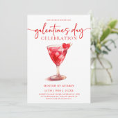 Moderne Waterverf Cocktail Galentine's Day Party Kaart (Staand voorkant)